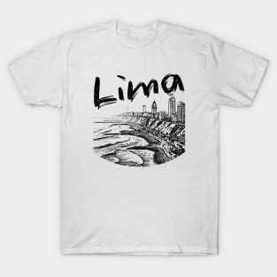 Lima Peru Artistic Monochrome Seascape T-Shirt